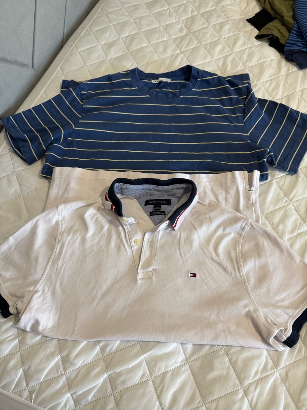 Tommy Hilfiger White Polo with Navy & Cream Striped Tee - Kids